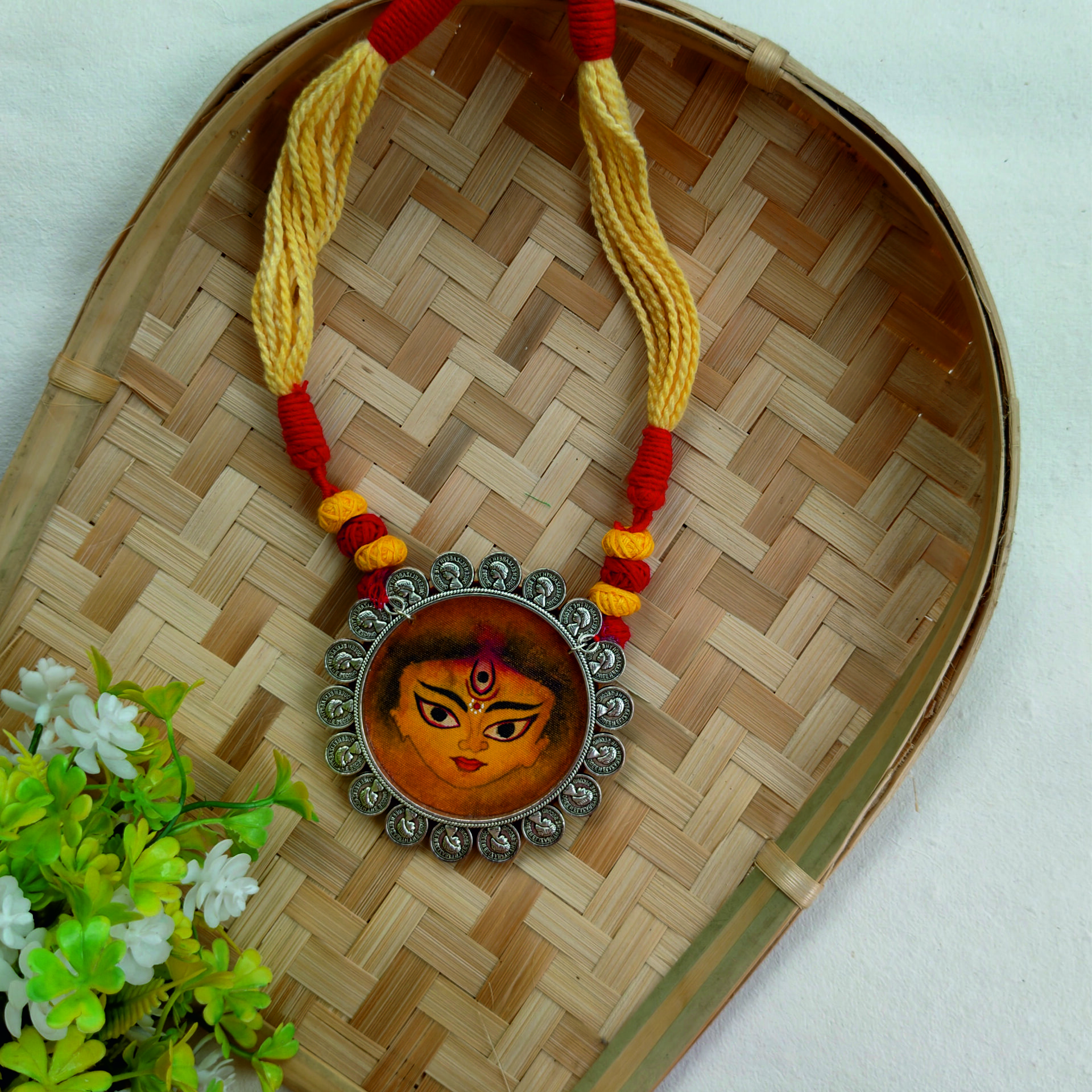 Maa Durga Face Hand Painted Long Necklace