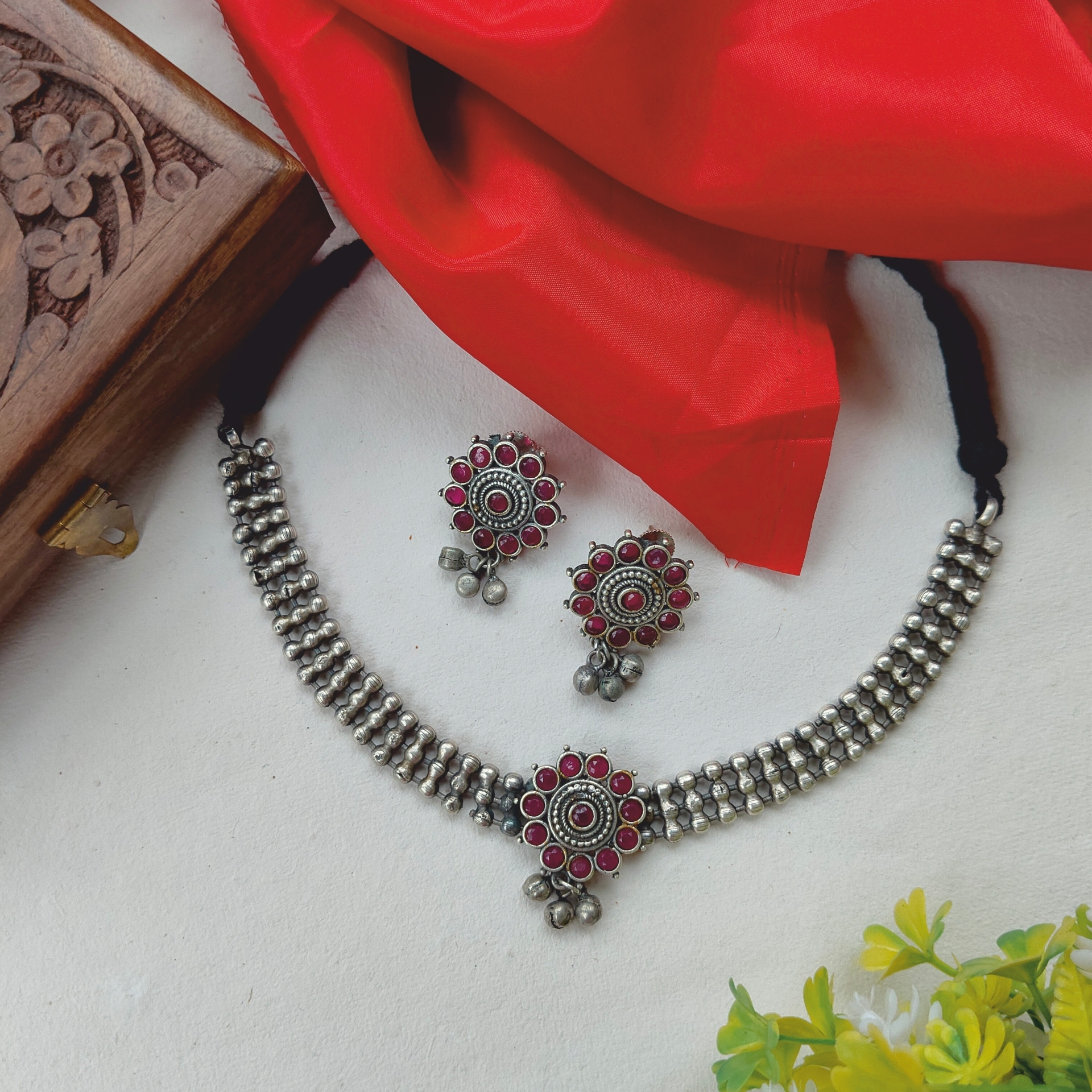 German Silver Ruby stone Choker Set