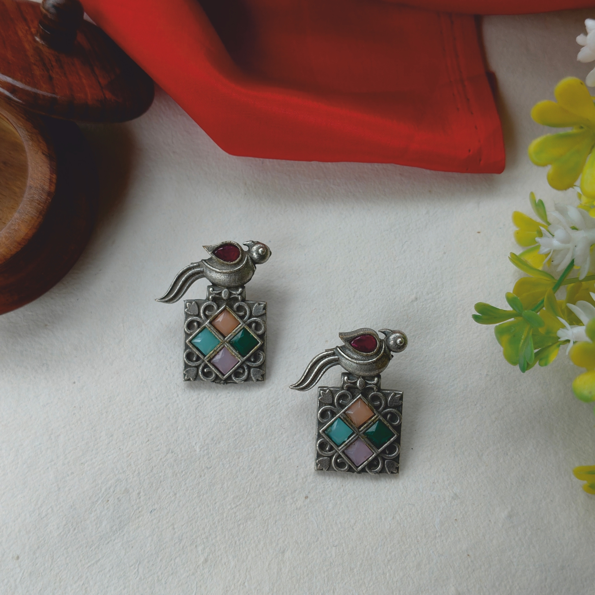 Bird Motif Silver Replica Earring